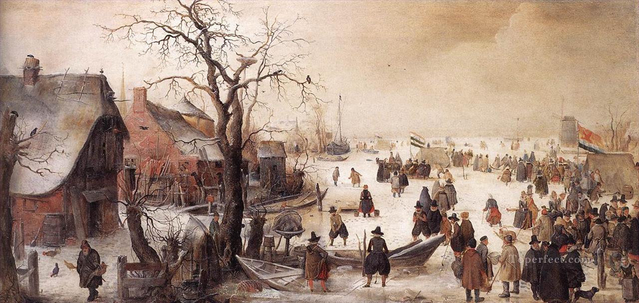 運河の冬景色 ヘンドリック・アフェルキャンプ油絵